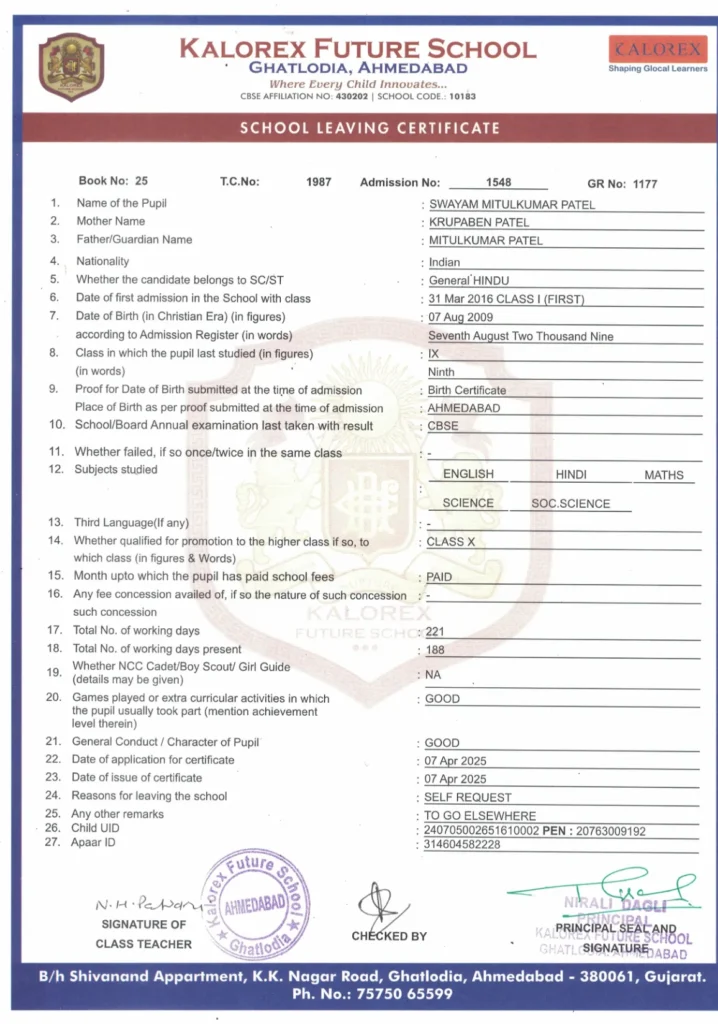 SWAYAM PATEL CLASS IX